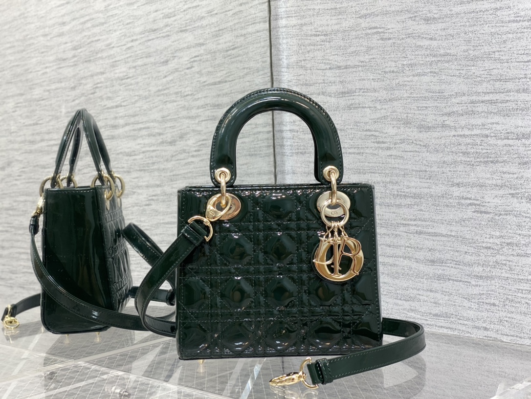 Small Lady Dior Bag Deep Green Patent Cannage Calfskin